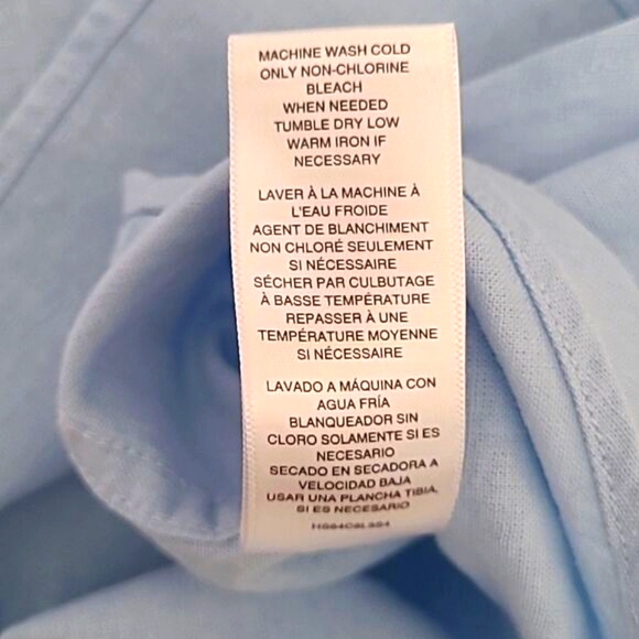 Michael Kors Linen Cotton Blue Button Down Shirt Mens Medium Tailored Fit Preppy - Picture 11 of 12